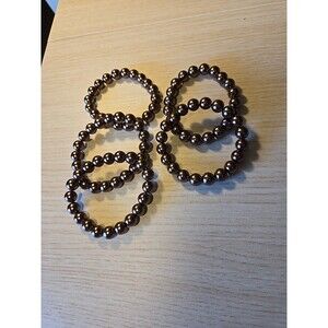 Chocolate Faux Pearl Stretch Bracelet Jewelry Lot Of 5 Stackable EUC